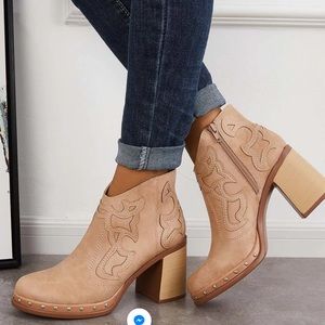 Tan Ankle Boots with Block Heel
